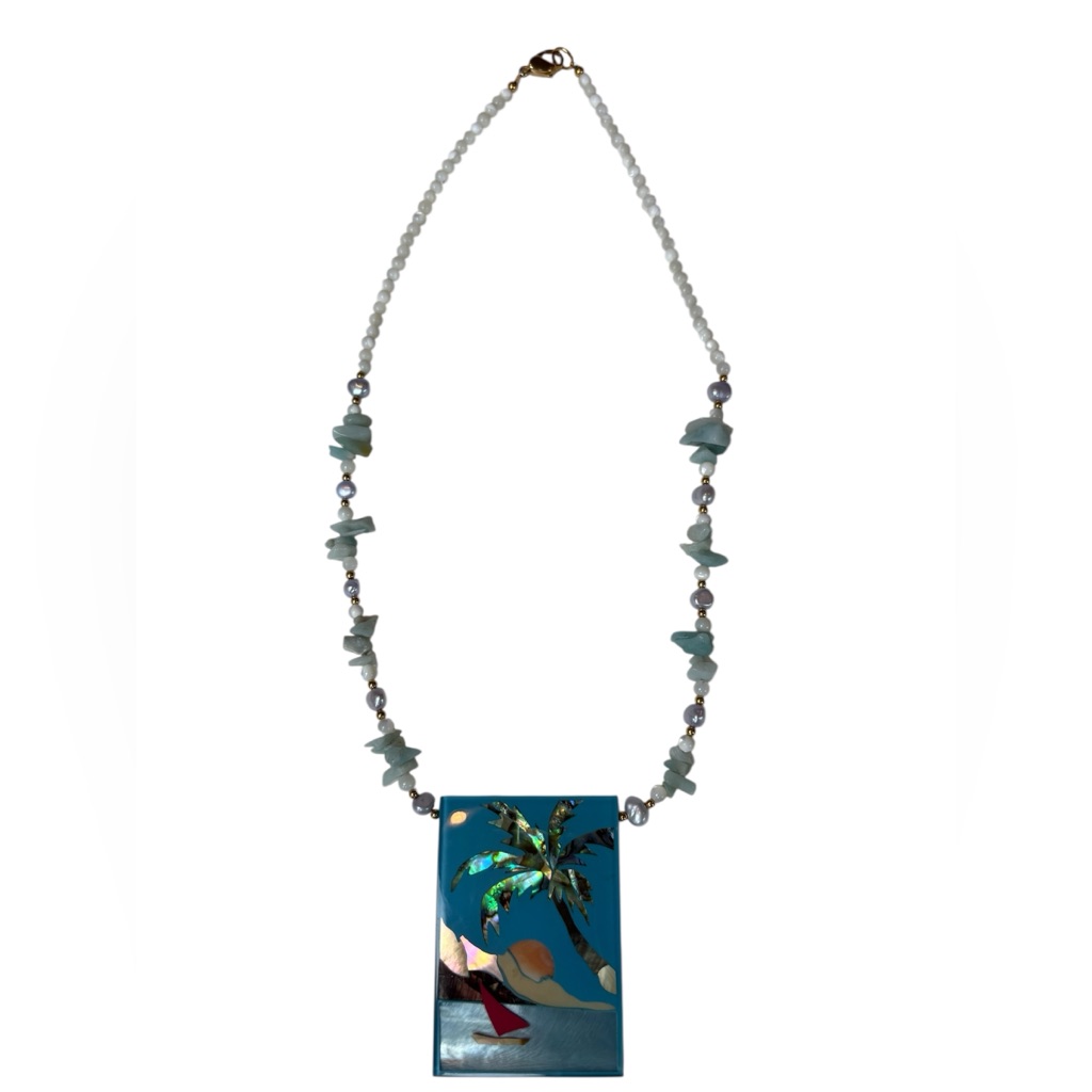 Lee Sands Tropical Scene 20” Inlay Necklace